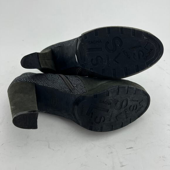 Sacha London (7) Flavia Green Suede Leather Zip Up Ankle Boots - Picture 7 of 13